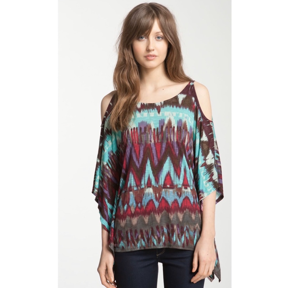 Ella Moss Slouchy Print Cold Shoulder Top Size L